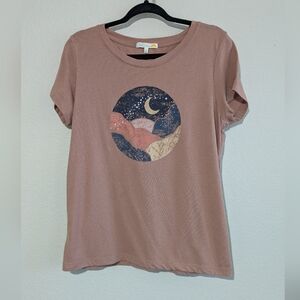 C&C California Brown Taupe Graphic Tee with Celestial Mountain Design L